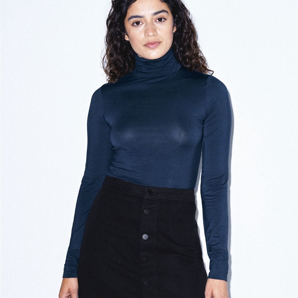 American Apparel Navy Mix Modal Long Sleeve Turtleneck